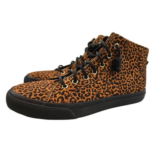 Sperry X Rebecca Minkoff Leather Leopard Print High-Top Sneakers NIB Womens 7.5 - Picture 4 of 12